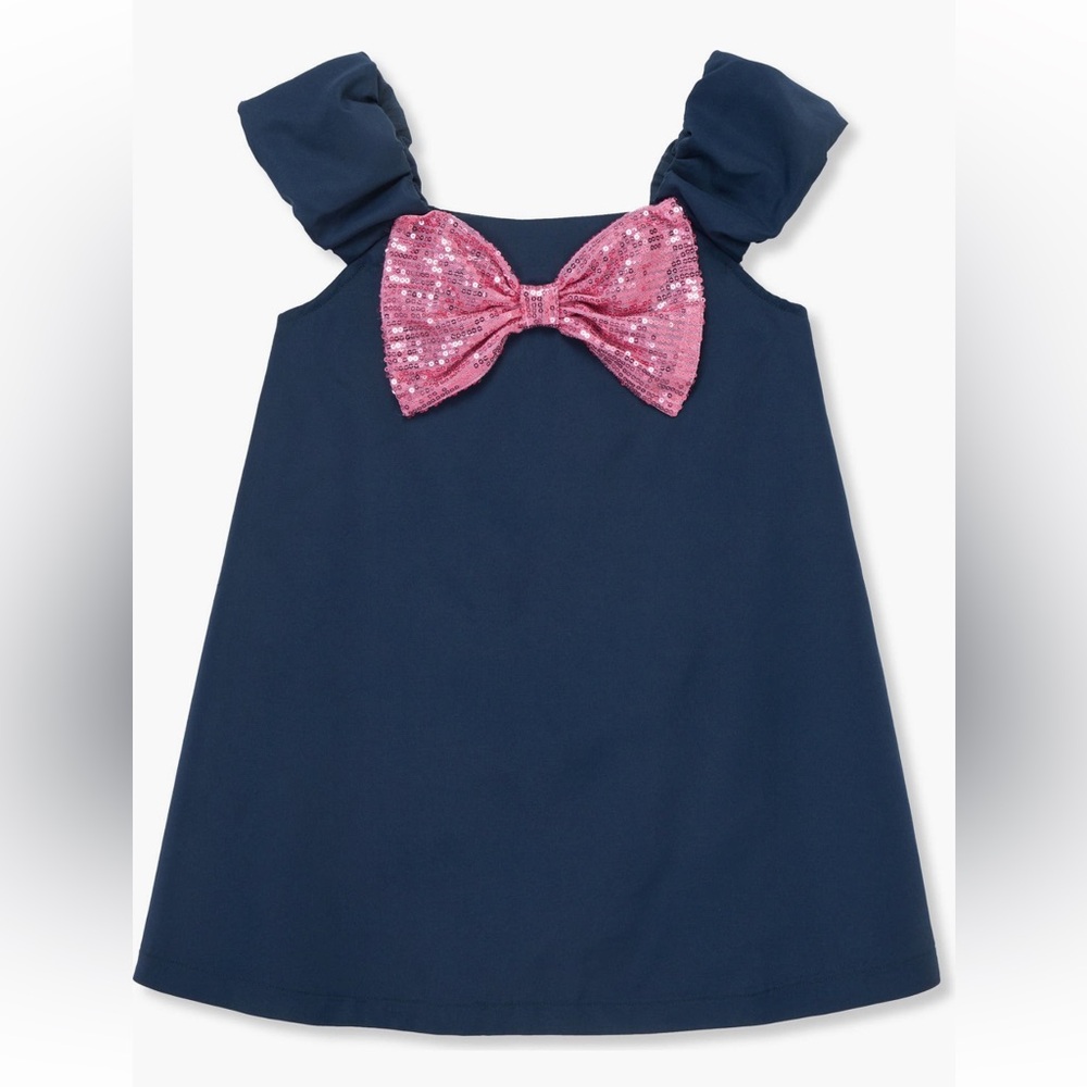 Navy Dress with Pink Sequin Bow